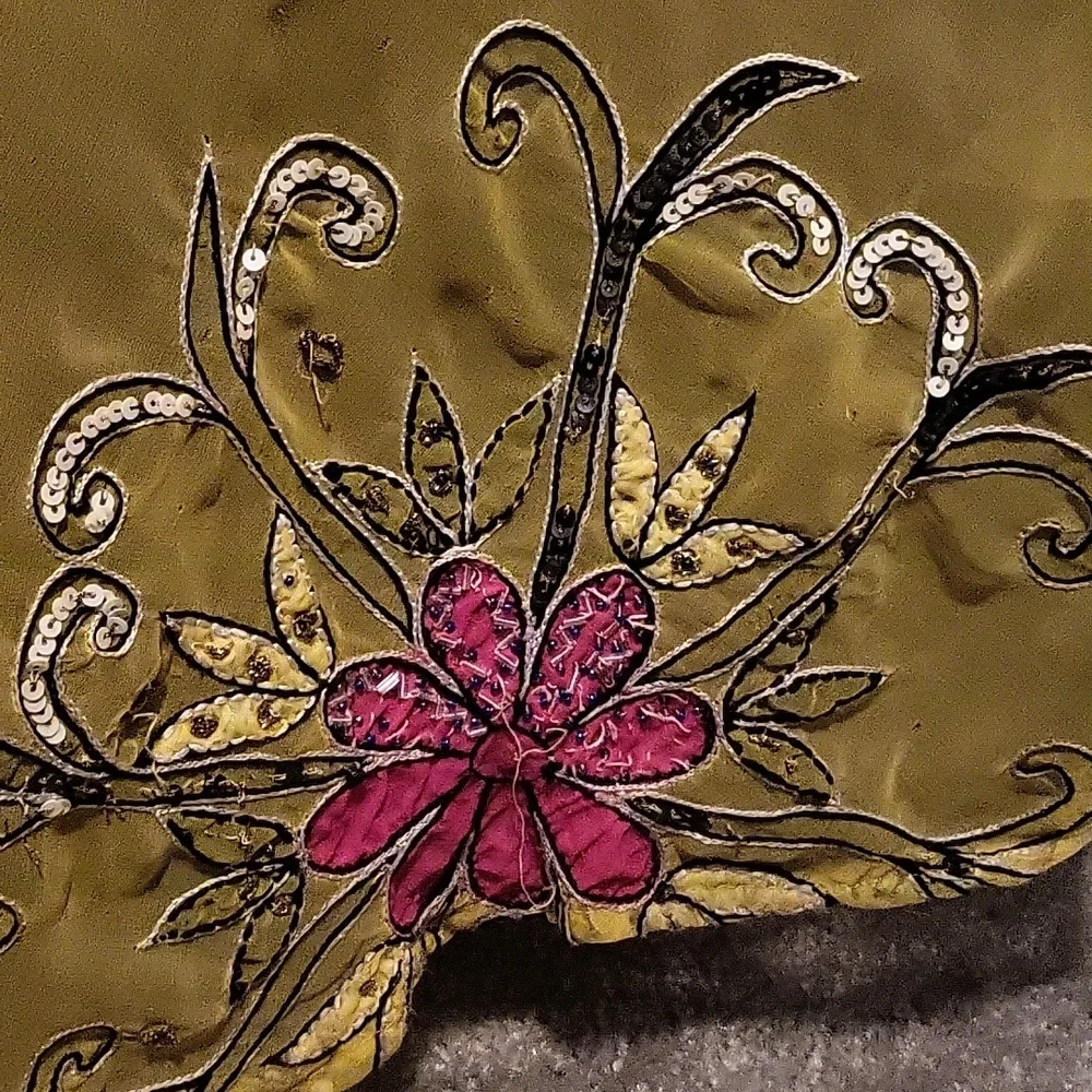 Boho maxi wrap skirt beaded and embroidered silk yellow and pink - Picture 5 of 10